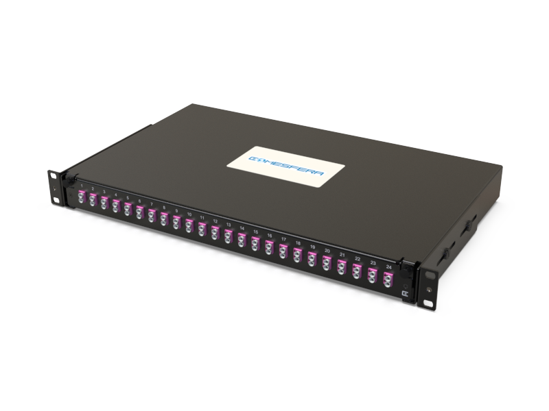Fiber splice panel 24 x LCD OM4 1U (loaded)