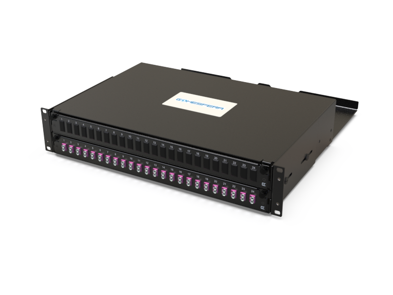 Fiber splice panel 24 x LCD OM4 2U (loaded)