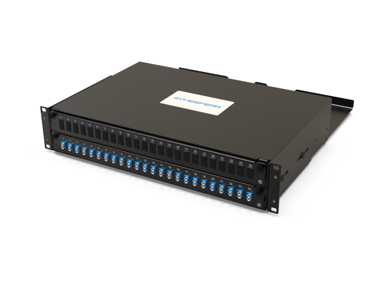 Fiber splice panel 24 x LCD-UPC SM 2U (loaded)