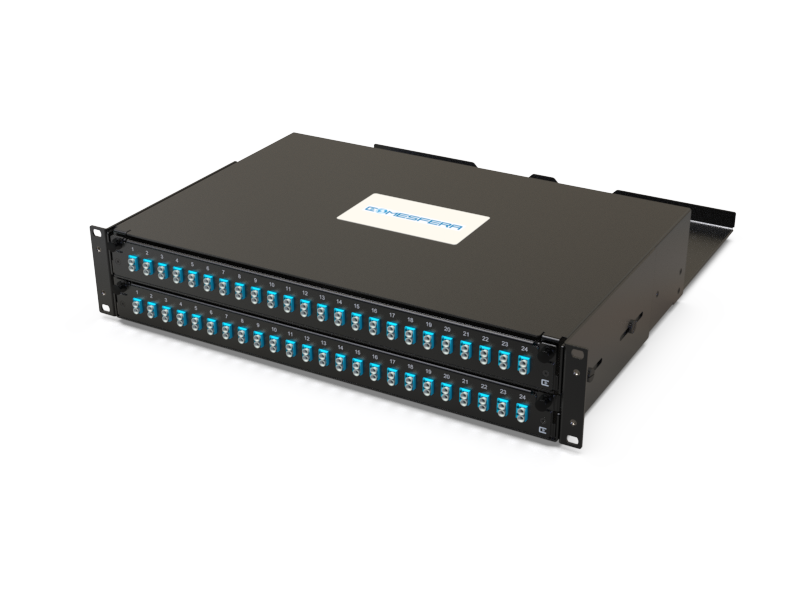 Fiber splice panel 48 x LCD OM3 2U (loaded)