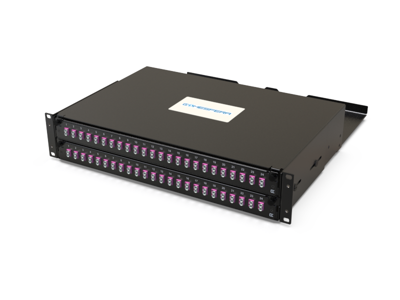 Fiber splice panel 48 x LCD OM4 2U (loaded)