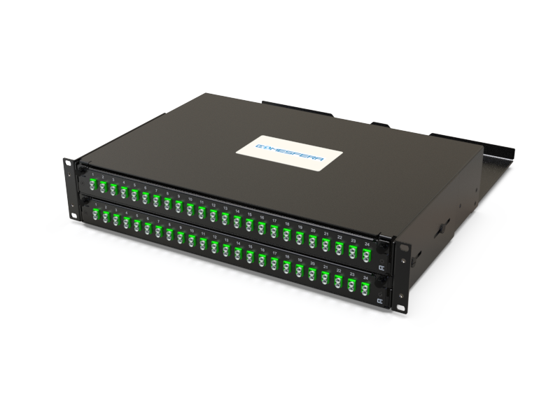 Fiber splice panel 48 x LCD-APC SM 2U (loaded)
