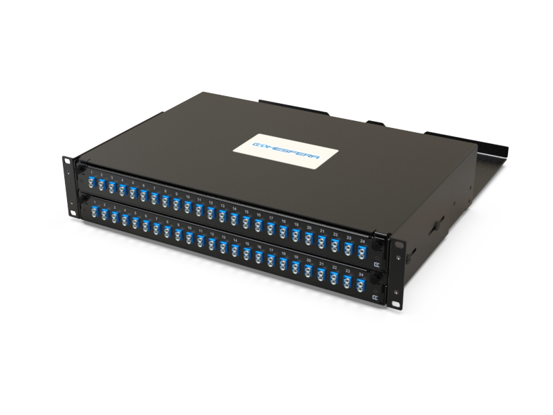 Fiber splice panel 48 x LCD-UPC SM 2U (loaded)