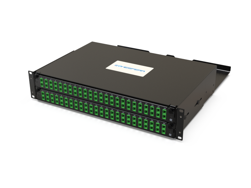 Fiber splice panel 48 x SCD-APC SM 2U (loaded)