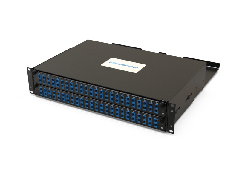 Fiber splice panel 48 x SCD-UPC SM 2U (loaded)